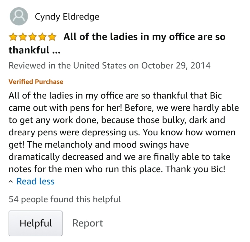Funny Amazon review titled All of the ladies in my office are so thankful