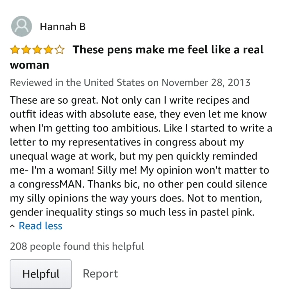 Funny Amazon review titled These pens make me feel like a real woman